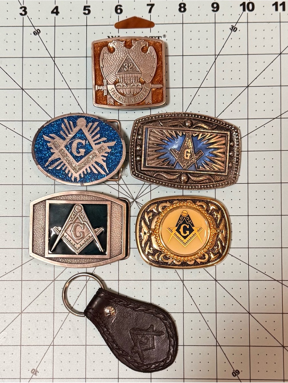 Lot of 5 Masonic Vintage Belt Buckles Freemason Shriners 32 Degree Scottish Rite